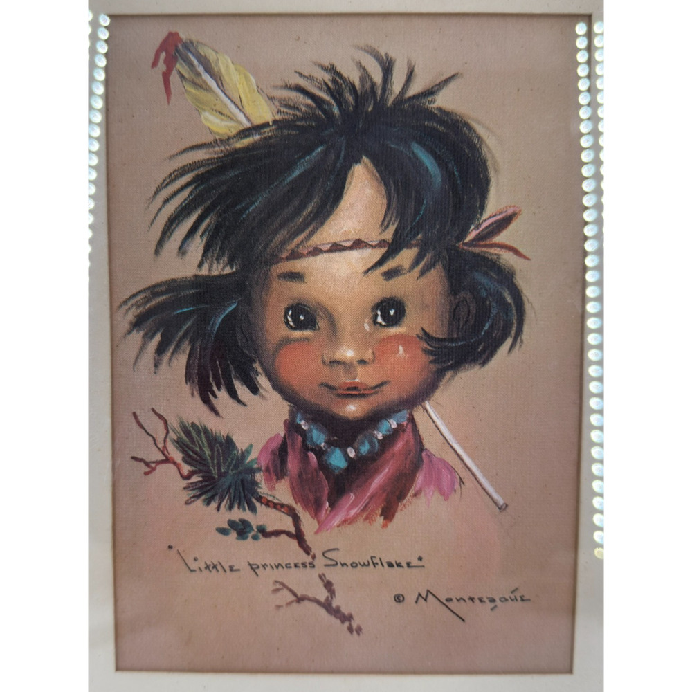 Little Princess Snowflake Print Signed Monteague 1964 Vintage Framed Art - Picture 2 of 10